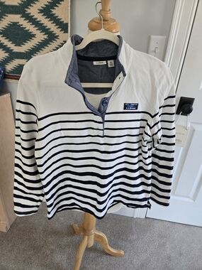 L.L.Bean Navy & White Striped Popover Pullover Women's Size Medium